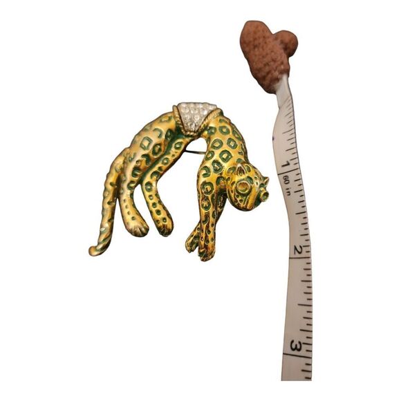 VTG Florenza Jaguar Leopard Cheetah Cat Pin Brooch Rhinestone - Picture 3 of 3